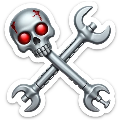 Emoji-style metallic bones with traces of blood, steel texture, dark dramatic tone, clean background sticker