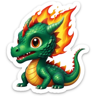cute baby dragon breathing fire, dark green sticker