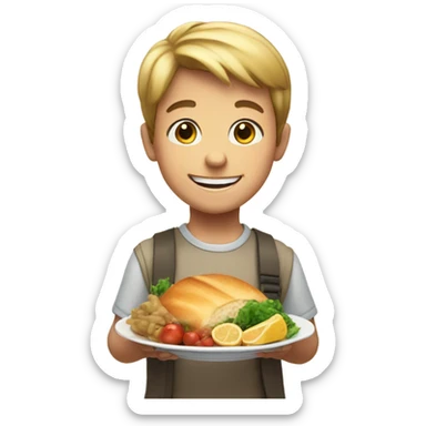smiling boy with food indoors sticker