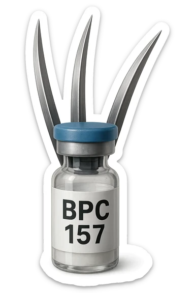  fiala medica con la scritta "BPC 157" SULL'ETICHETTA E GLI ARTIGLI DI WOLVERINE CHE SPUNTANO DA DIETRO sticker