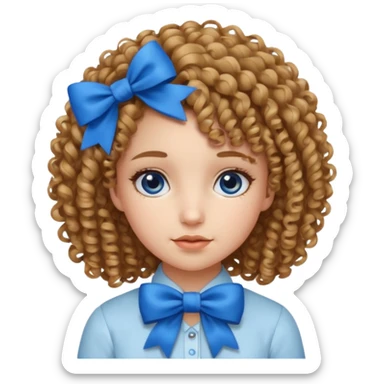 girl tied with blue bow and curly hair sticker