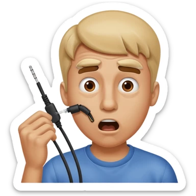 Goofy guy inserting internet cable in nose and gets zapped sticker