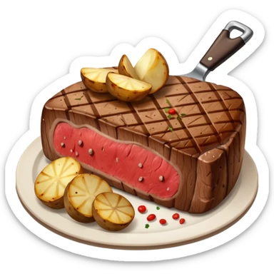 big juicy steak with potatoes on the side sticker