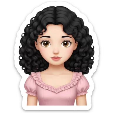 Girl with long curly black hair and vintage pastel pink clothing. sticker
