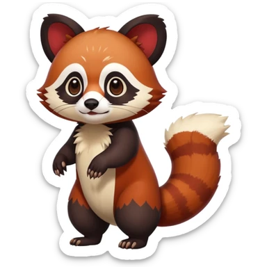 Cute cool white red dark-brown black red-panda-weasel-tanuki-animal hybrid Fakemon full body sticker