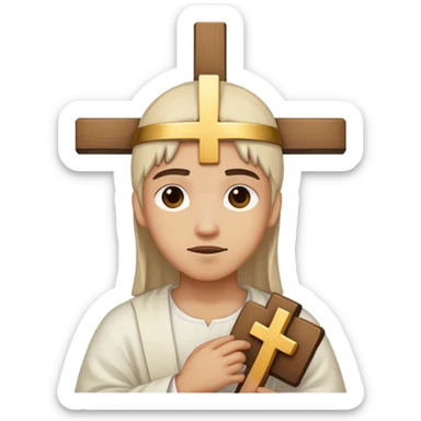 person with cross sticker