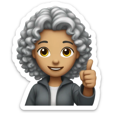 Grey curly hair girl with thumb up sticker