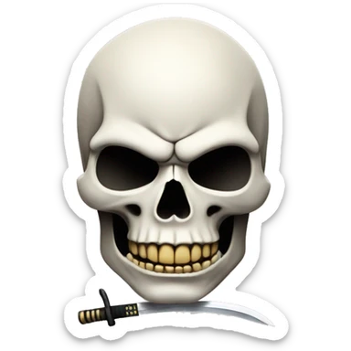 Skull with a katana going through it diagonally, 2d like a pencil drawing.  sticker