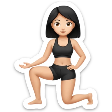 Beautiful petite curvy yoga girl in black sports bra and shorts sticker