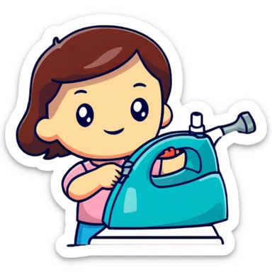 girl lifting a clothes iron sticker