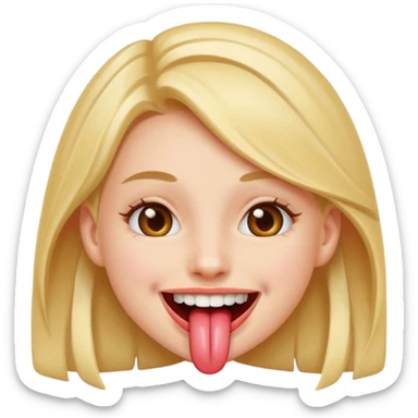 a girl smiling with her tongue covering her teeth sticker