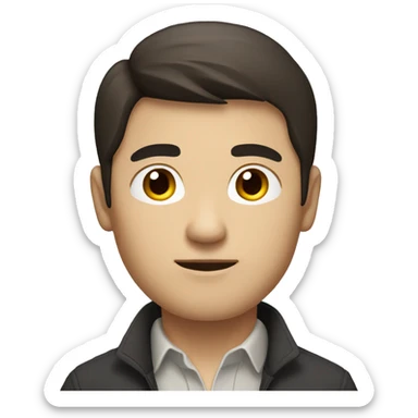 white, but asian looking man with dark brown long hair and some face hair, dressed in smart casual sticker