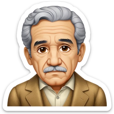 Cinematic Realistic Gabriel García Márquez Portrait Emoji, depicted as a visionary writer with a contemplative gaze in period attire, rendered with rich textures and warm literary lighting that captures his magical realism legacy. sticker