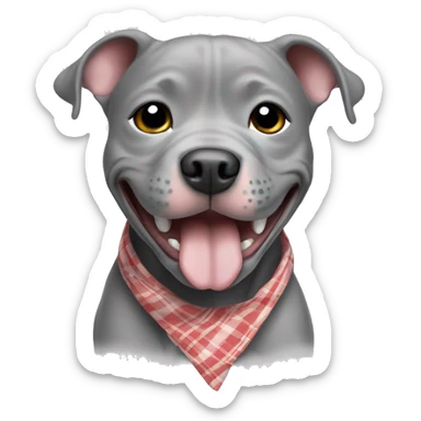 Solid Grey smiling pitbull puppy wearing handkerchief sticker