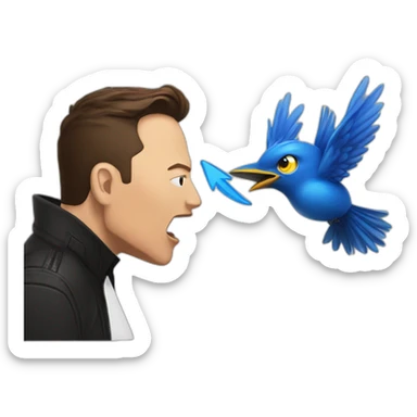 Elon Musk being attacked by a blue bird sticker