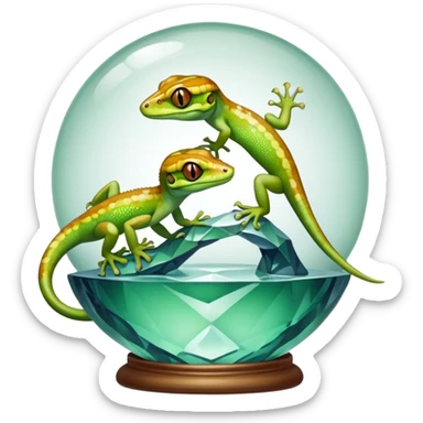 two-headed gecko on a crystal ball sticker
