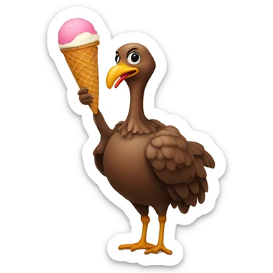 a headless, featherless turkey holding an ice cream cone sticker