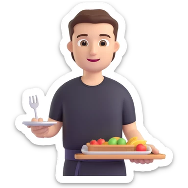 A guy waiter in a black T-shirt with a tray in his hand sticker