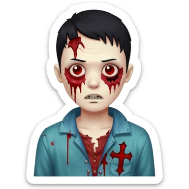 garoto zumbi com cabelo preto e ferimento no rosto sticker