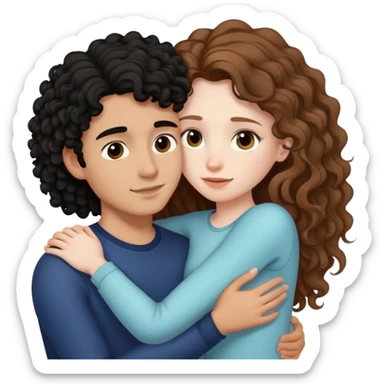 girl with long light brown hair and pale skin hugging a boy with black curly hair and tanned skin sticker