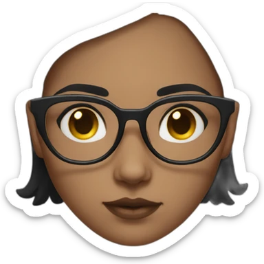 Brow girl with black hair and cat eye spec, heavier chest sticker