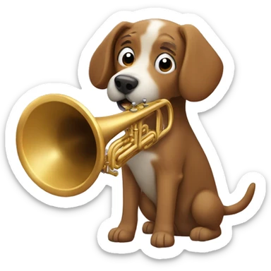 dog pooping in a trumpet sticker