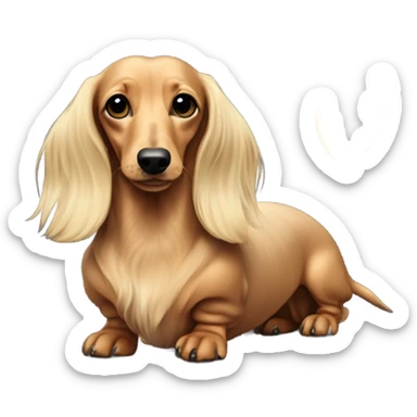 Blonde long-haired dachshund with a moon sticker