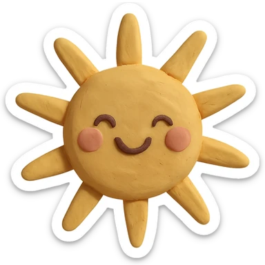 happy sun in claymation style with visible fingerprints and pastel colors sticker