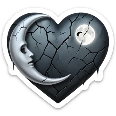 emo heart with crescent moon and mist sticker