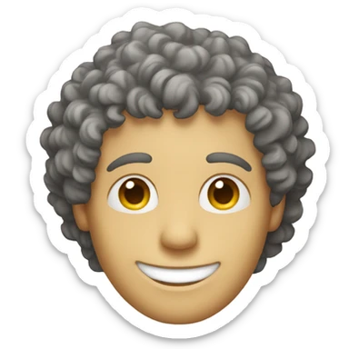 white man, curly hair covering his eyes, smiling sticker