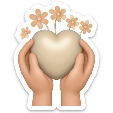 hands are holding light beige human heart with beige flowers sticker