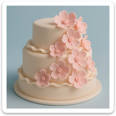 wedding cake with pink fondant flowers and a light blue background sticker