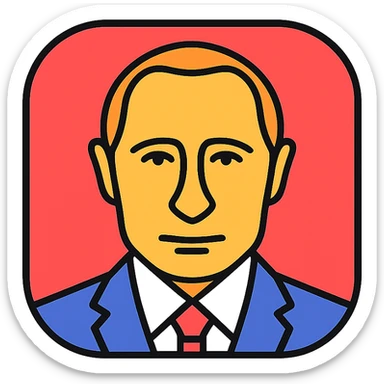 Putin illustrated as a modern iOS app icon, flat, minimal, no text sticker