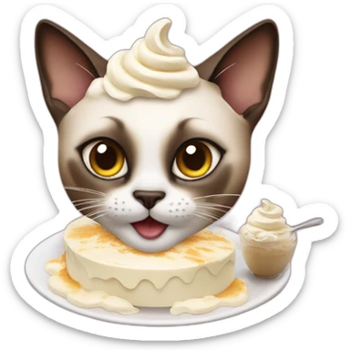 A Siamese cat eating whipped cream sticker