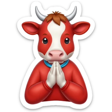 red cartoon cow hooves together in prayer sticker