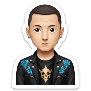 Chester Bennington with dark brown hair, black sequin outfit sticker