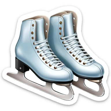 An icon featuring a pair of elegant figure skates resting on scratched ice in the center of an ice stage. The background shows distant spectator stands, with soft spotlights highlighting the skates. Transparent background emphasizes the quiet beauty of the scene. sticker