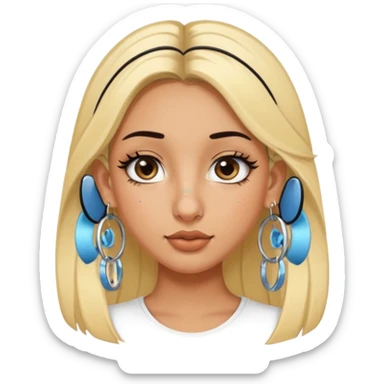 a tanned girl with blonde and black hair, big eyelashes, hoop earrings and a nose ring on the right nostril and a nose stud in the left nostril sticker