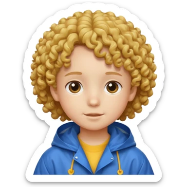 curly hair kid with raincoat sticker