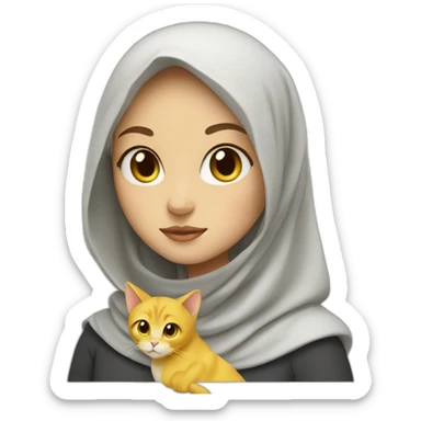 A whote girl in hijab with a yellow cat sticker