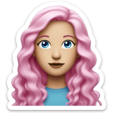 white woman with light blue eyes, a neon blue star on her right cheek and very long and slightly wavy bright pink hair sticker
