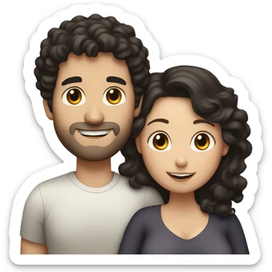 A white man with dark curly hair hugs a pregnant white woman with dark hair sticker