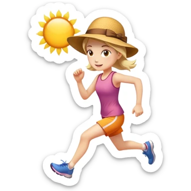 girl with hat on running with sunshine  sticker