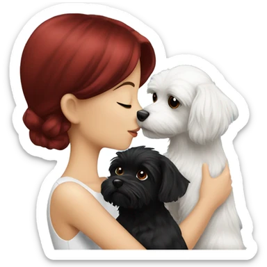 Dark-red-haired girl kiss her Black-Maltese-Black-dog sticker