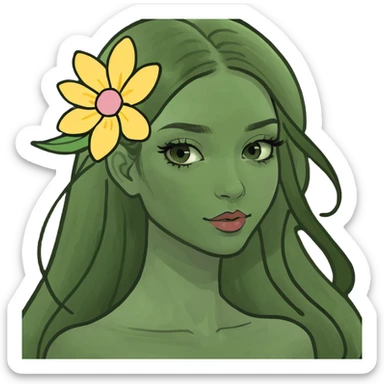 Pretty girl with flower on her long hair and wearing makeup  sticker