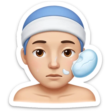 Face with one swollen cheek with ice pack applied to it sticker