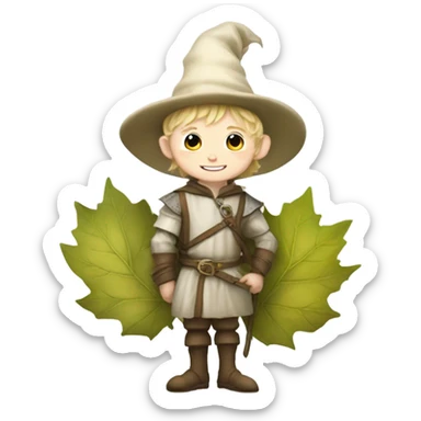 whimsical fairytale medieval pale boy who is tiny and wearing a leaf hat and big boots sticker