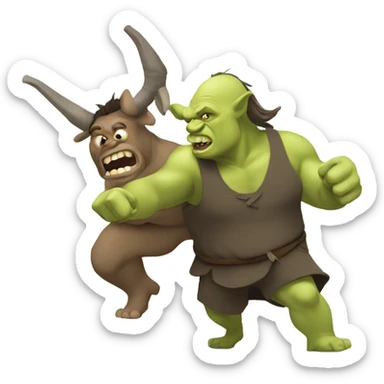 Ogre fighting a donkey sticker