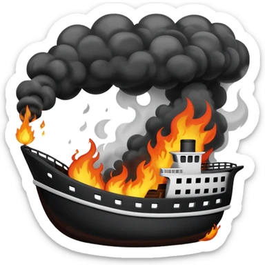un barco quemandose blanco y negro  sticker