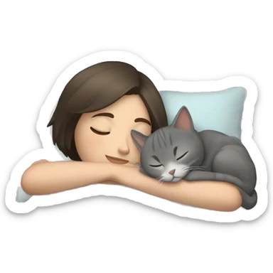 Brunette girl with short hair sleeping with grey cat  sticker